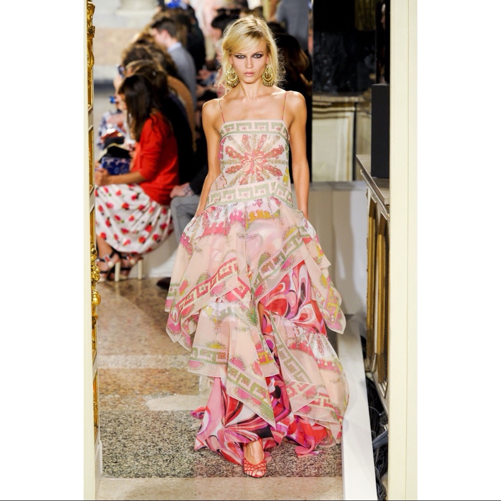 EMILIO PUCCI PRINTED SILK ORGANZA GOWN SZ IT 42